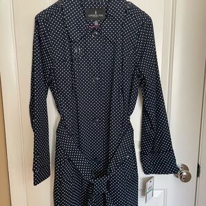 London Fog Navy and White Polka Dot Trench Coat